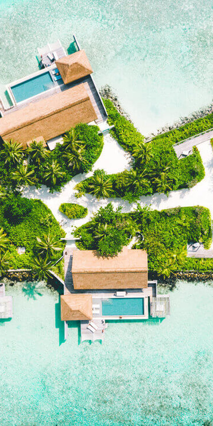 Overheadview of waterfront houses and greenery